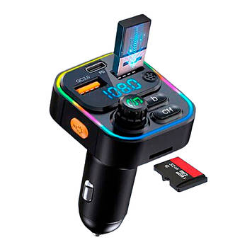 Автомобільний FM-передавач Bluetooth RGB MP3-плеєр QC3.0 PD 20 Вт LUTU C17 Чорний