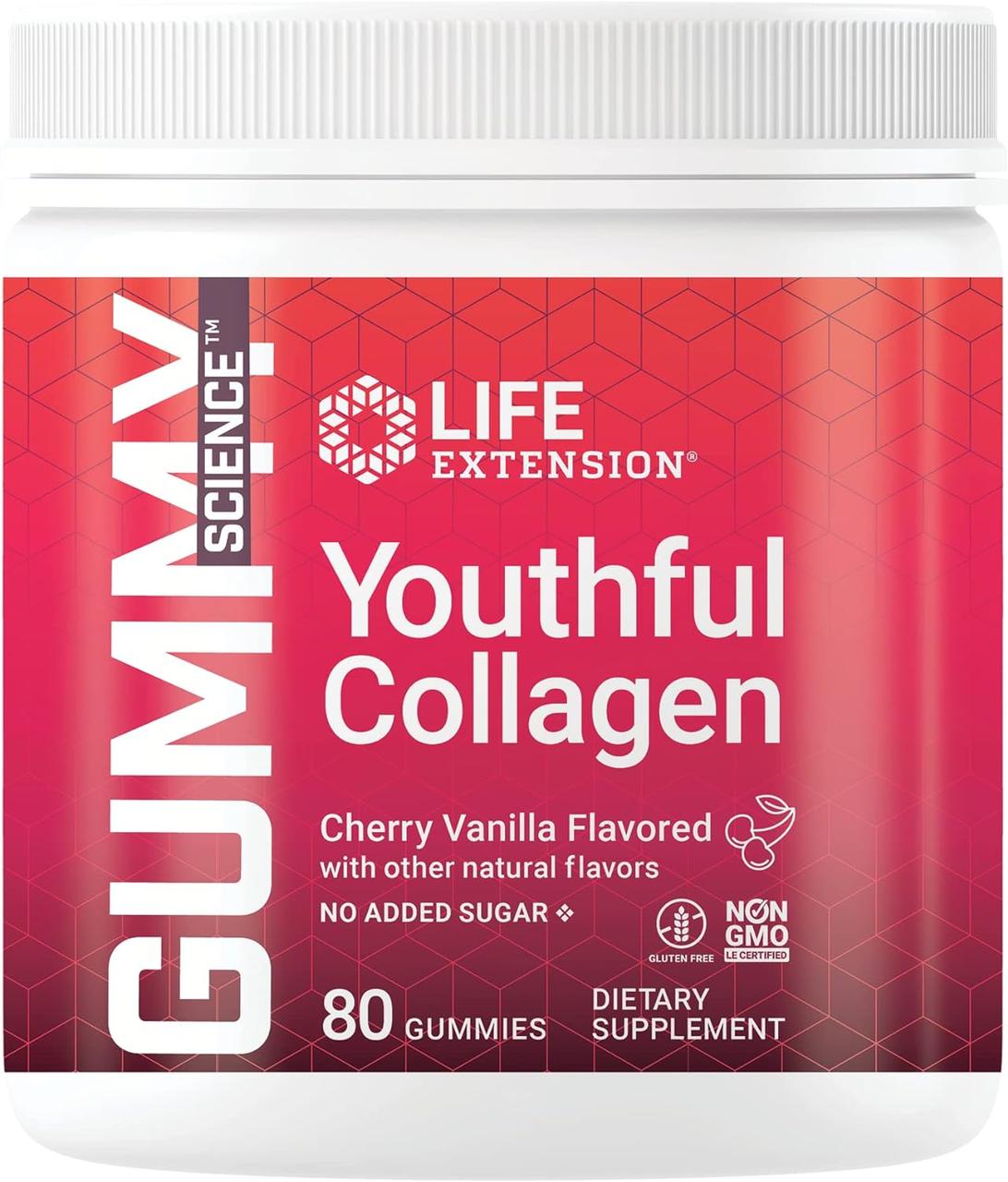 Life Extension Gummy Science Youthful Collagen / Колаген зі смаком вишні 80 жувальних цукерок