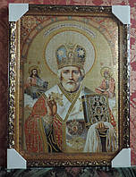 Икона картина гобелен большая 65 х 50 см в рамке - "Святой Николай".