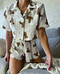 Затишний жіночий домашній костюм піжама укорочена сорочка і шорти муслін KXbr28