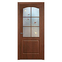 Двери межкомнатные Омис Классика СС+КР ПВХ со стеклом и контурным рисунком, цвет орех