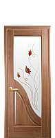 Межкомнатные двери Новый Стиль Амата ПВХ DeLuxe со стеклом сатин и цветным рисунком, цвет Золотая ольха