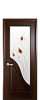 Межкомнатные двери Новый Стиль Амата ПВХ DeLuxe со стеклом сатин и цветным рисунком, цвет Каштан