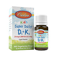 Вітаміни та мінерали Carlson Labs Kid's Super Daily D3+K2, 10.16 мл EXP