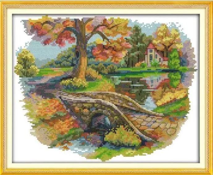 Набір для вишивання за нанесеною на канву схемою "Autumn scenery". AIDA 14CT printed,36*30см