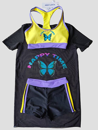 Дитячий підлітковий купальник топ шорти туніка 263 чорний-жовтий 34 36 розмір, фото 1