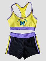 Дитячий підлітковий купальник топ шорти туніка 263 чорний-жовтий 34 36 розмір, фото 3