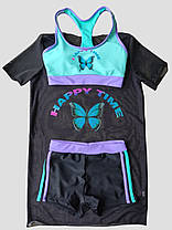 Дитячий підлітковий купальник топ шорти туніка 263 чорний-бірюзовий 34 розмір, фото 2