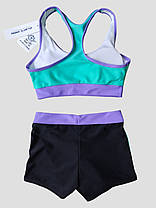 Дитячий підлітковий купальник топ шорти туніка 263 чорний-бірюзовий 34 розмір, фото 3