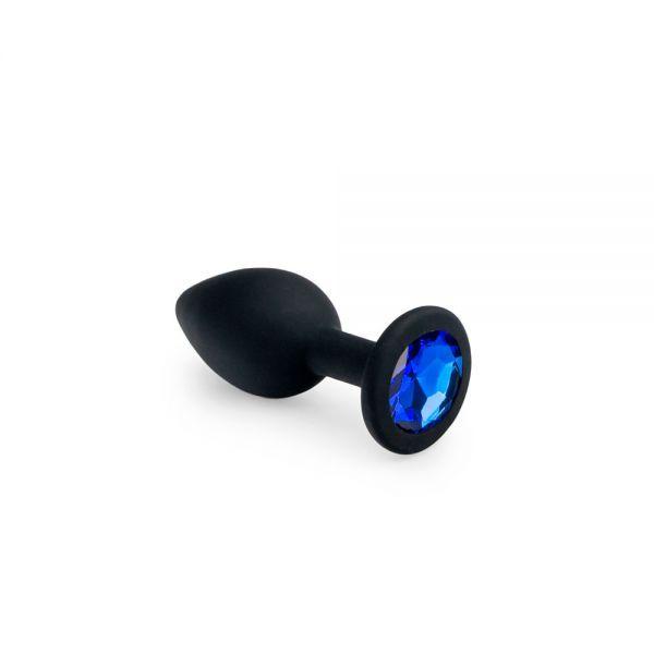 Анальна пробка із синім кристалом, Black Silicone Sapphire, S, фото 1