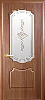 Межкомнатные двери Новый Стиль Вензель ПВХ DeLuxe со стеклом сатин и рисунком, цвет Золотая ольха