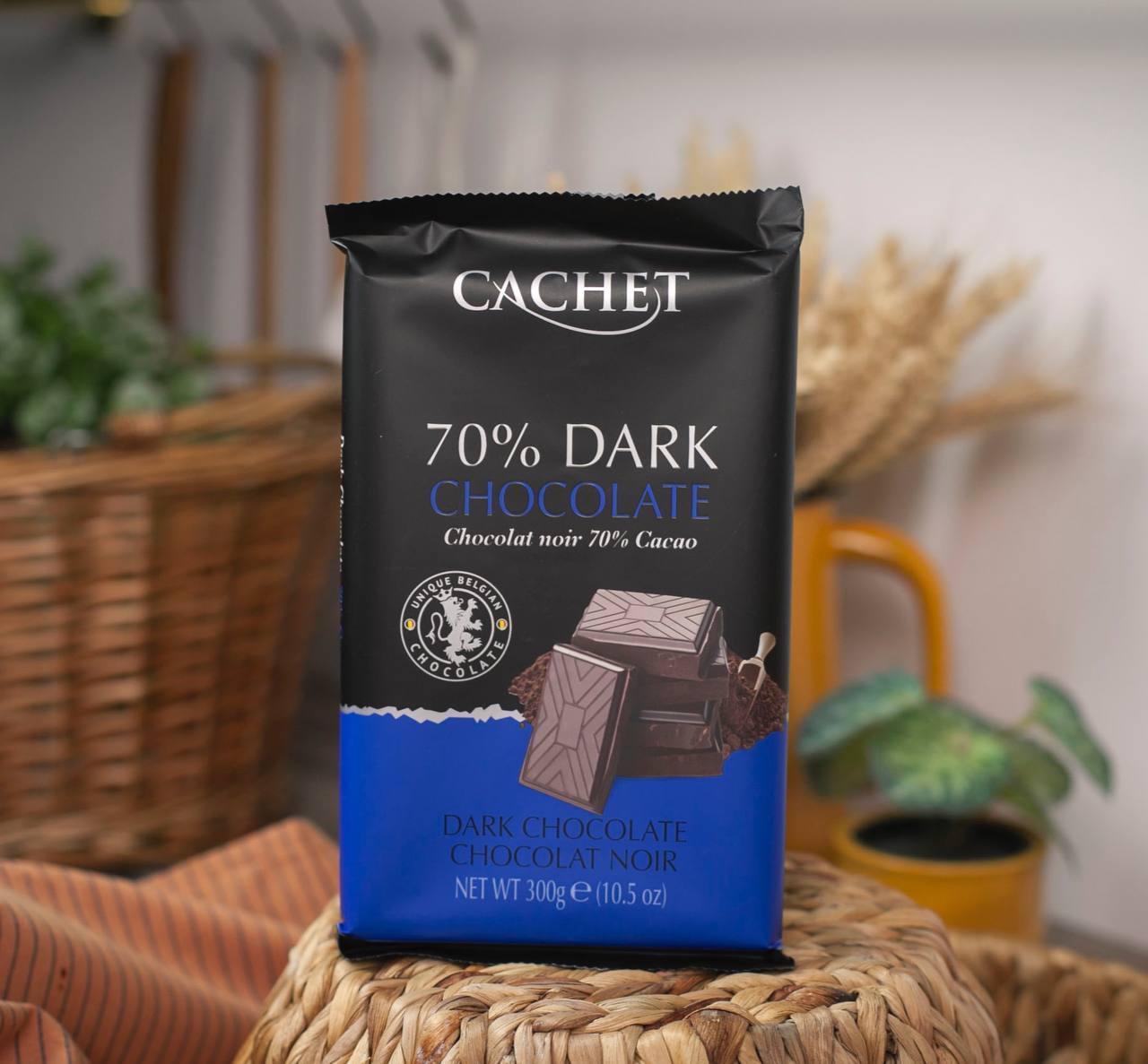 Шоколад чорний 🍫Cachet "70% Dark Chocolate". 300 гр. Бельгія.