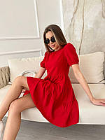 Женское красивое короткое платье на лето красного цвета, сарафан с коротким рукавом
