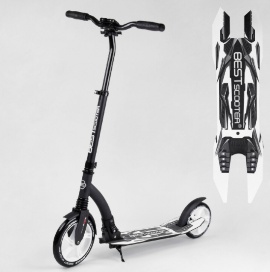 Складаний двоколісний самокат Best Scooter 75343 з підніжкою/колеса PU/1 амортизатор/колір білий, фото 1