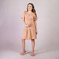 Сукня із рюшами для вагітних з коротким рукавом гірчичний 44-54р.