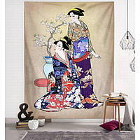 Гобелен на стену с изображением гейши из материала полиэстер, декоративное полотно