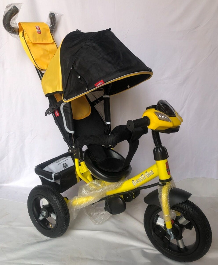 Велосипед коляска триколісний Best Trike 3390 / 58-399 на надувних колесах є ФАРА з USB жовтий, фото 1