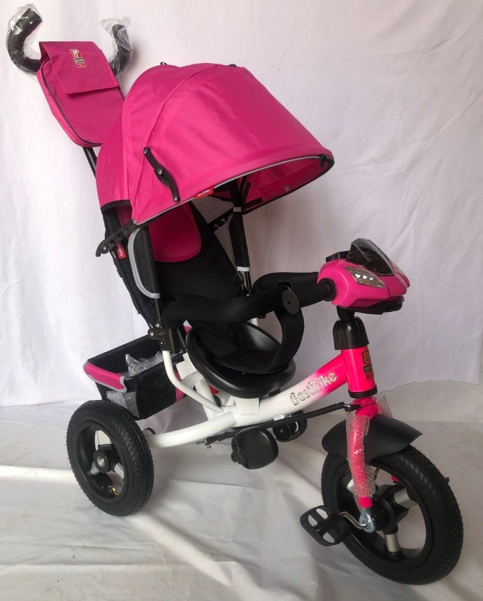 Велосипед коляска триколісний Best Trike на надувних колесах рожевий, фото 1