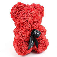 Мишка из искусственных 3D роз в подарочной упаковке 25 см красный - 133946! Улучшенный
