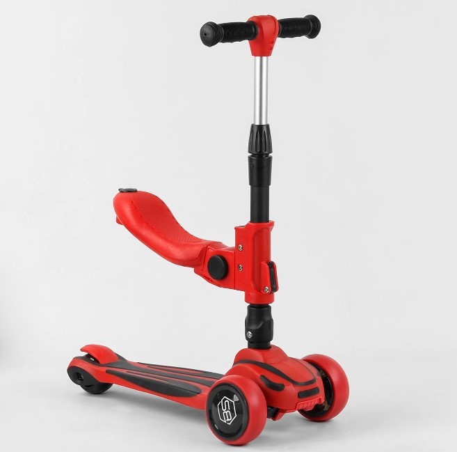 Дитячий триколісний самокат із сидінням Best Scooter ST-18003 MAXI складане алюмінієве кермо / червоний, фото 1