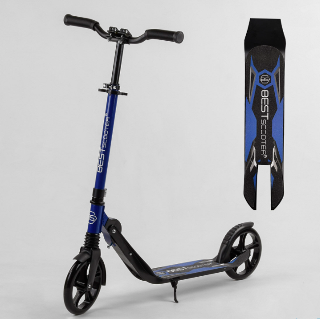 Самокат дитячий складаний двоколісний Best Scooter 67490 затискач керма амортизатор колір синій, фото 1
