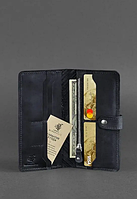 Гаманці жіночі шкіряні яскраві на кнопці, місткий гаманець ручної роботи стильні Синій