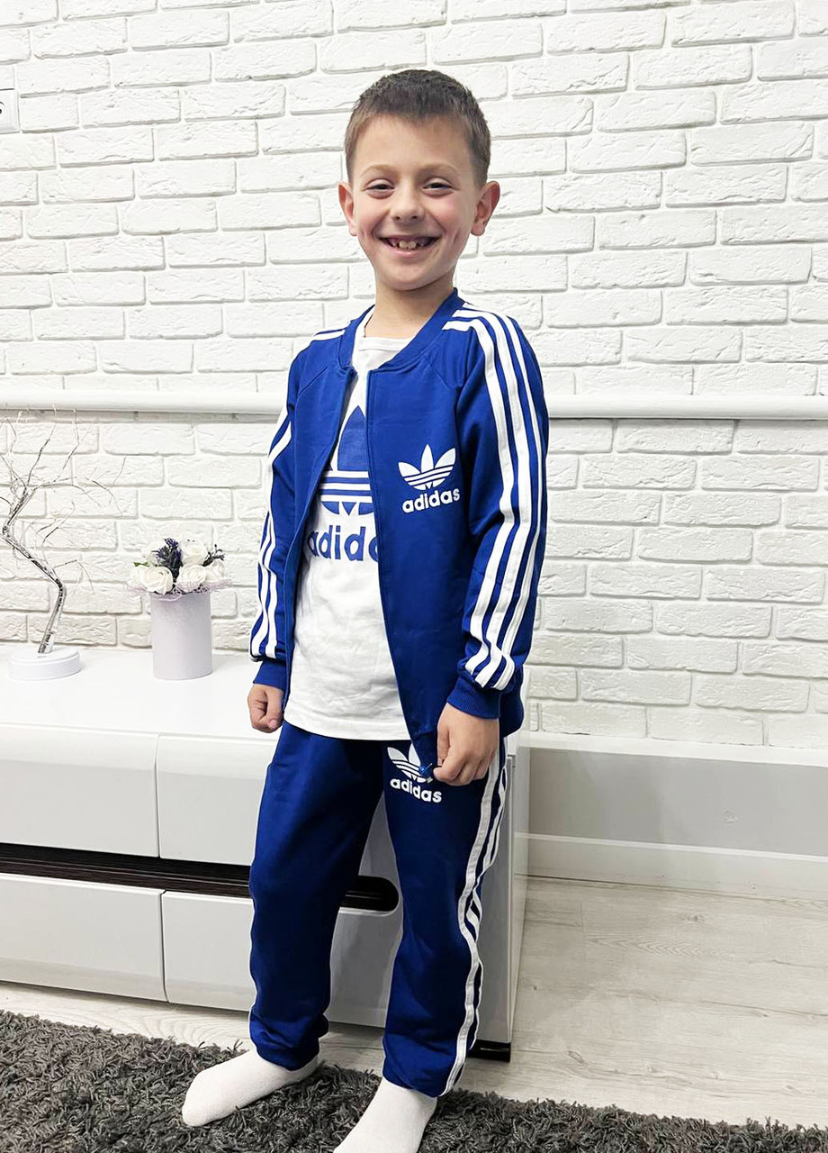 Дитячий спортивний костюм-трійка синій, спортивний костюм для хлопчика Adidas, синій костюм для хлопчика