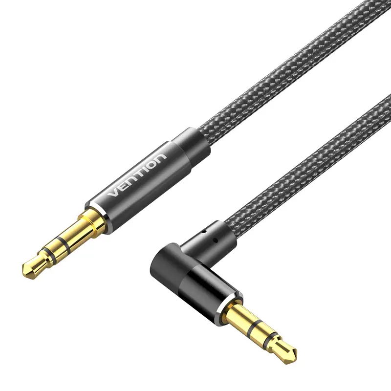 Аудіокабель Vention 3.5 мм minijack AUX TRS 3-піновий у нейлоновому обплетенні кутовий 1.5 м Black (BAZBG), фото 1
