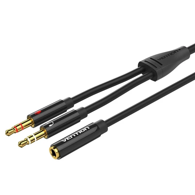 Сплітер Vention перехідник-розгалужувач 3.5 mm 2 AM to 3.5 mm AF AUX 4-піновий 1 м Black (BHDBF), фото 1