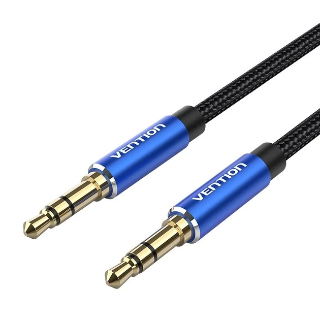 Аудіокабель Vention 3.5 мм minijack AUX TRS 3-піновий у нейлоновому обплетенні 1.5 м Black/ Blue (BAWLG), фото 1