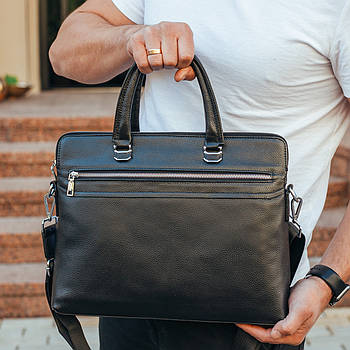 Шкіряна чоловіча чорна ділова сумка-портфель Tiding Bag 30987
