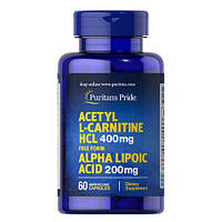 Puritan's Pride Acetyl L-Carnitine 400 mg with Alpha Lipoic Acid 200 mg 60 капсул DS