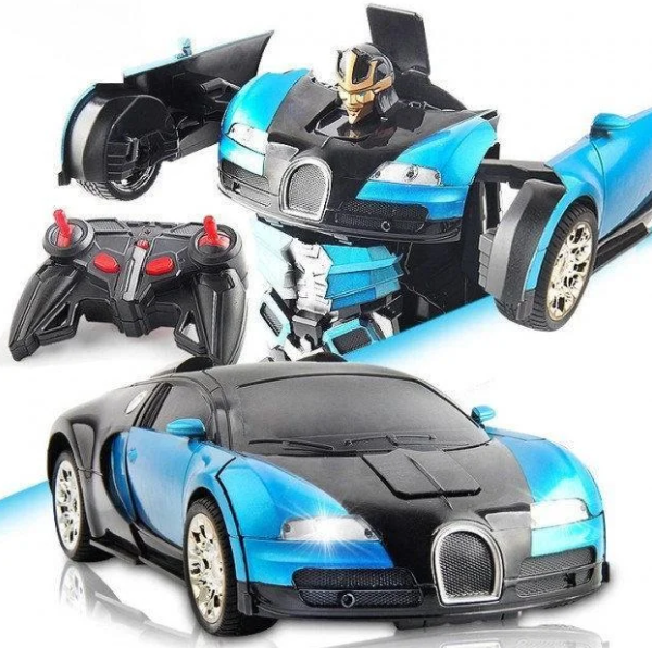 Машинка трансформер на радіокеруванні Bugatti Car Robot синя | машина на пульті управління! Salee