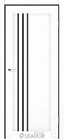 Двери межкомнатные Леодор Leodor модель Белуно в цвете белый лён с черным стеклом 60,70,80,90см