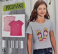 Футболки для девочки Pocopiano, комплект из 3 шт.: малиновая, розовая, серая; размеры 122, 140