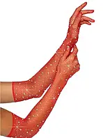 Женские перчатки из сетки с украшениями из страз Красный