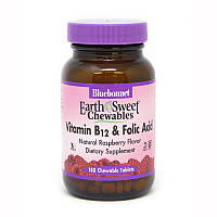 Витамины и минералы Bluebonnet Earth Sweet Chewables Vitamin В12 and Folic Acid, 180 жевательных таблеток DS