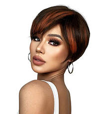 Перука коротка з міліруванням Dark Brown, термоволокно 2020-3, фото 4