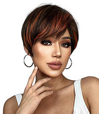 Перука коротка з міліруванням Dark Brown, термоволокно 2020-3, фото 2