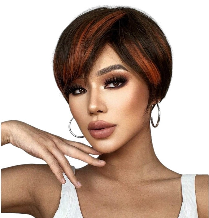 Перука коротка з міліруванням Dark Brown, термоволокно 2020-3