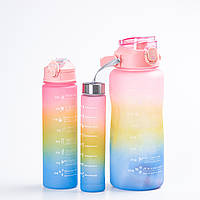 Бутылки для воды и напитков Набор фитнес бутылок для тренировок с дозатором Радуга объём 0.5л 0.9л 2л Розовый