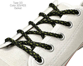 Шнурки для взуття 110см Чорний+хакі круглі Сітка 5мм поліестер