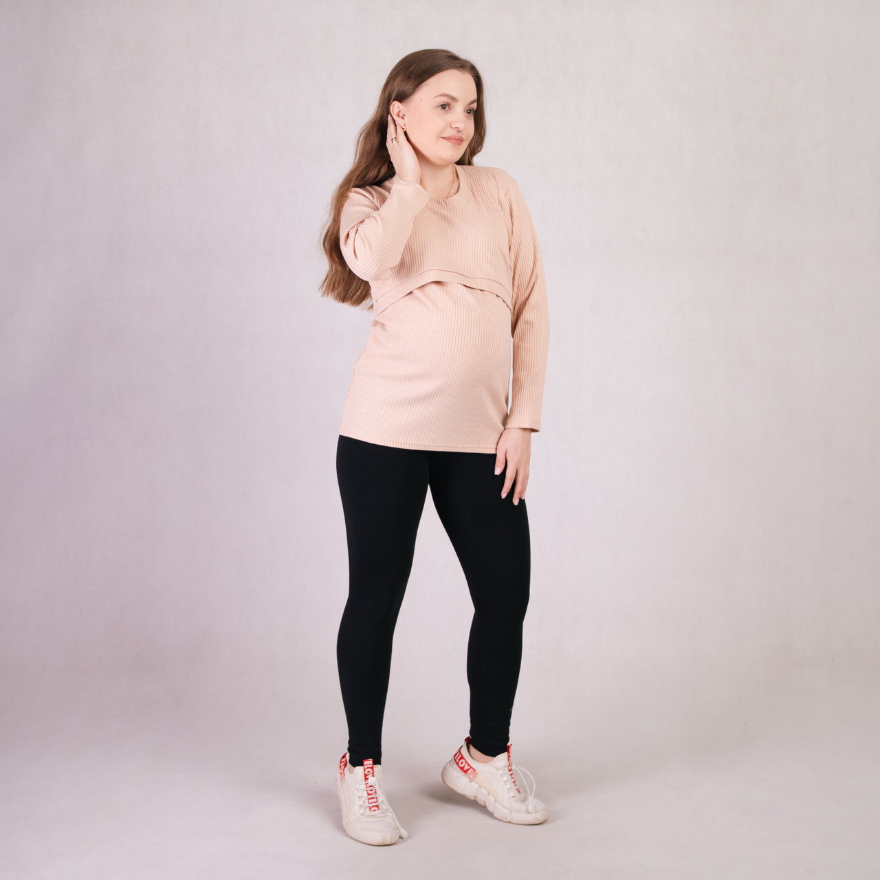 Кофта для вагітних у рубчик однотонна кремовий 42-56р, фото 1