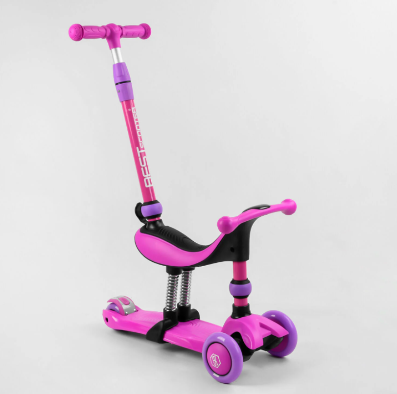 Самокат-велобіг для дівчинки дитячий триколісний Best Scooter BS-26566 з батьківською ручкою та сидінням, фото 1