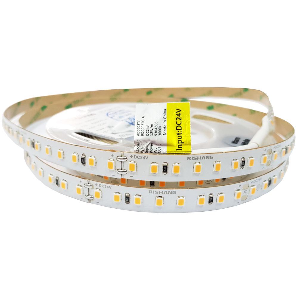 Led стрічка Rishang 2835-128-IP20-WW-10-24 RD00C8TC-A 3000K CRI90 24V 12W/m 1434lm/w 10534 5 метрів