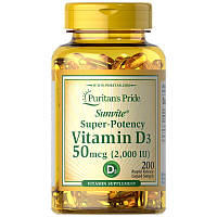 Витамины и минералы Puritan's Pride Vitamin D3 2000 IU, 200 капсул DS
