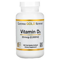 Витамины и минералы California Gold Nutrition Vitamin D3 50 mcg, 360 рыбных капсул DS