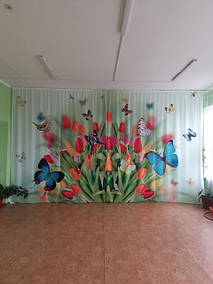 Весняні фото штори в дитячий садок. Матеріал габардин. Зшиті полотна