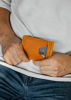 Кожанный мужской рыжий компактный кошелек зажим для денег, мужские портмоне и кошельки ручной работы на кнопке