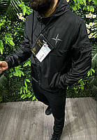 Мужская куртка-ветровка Stone Island весна/осень с вшитым капюшоном черная S